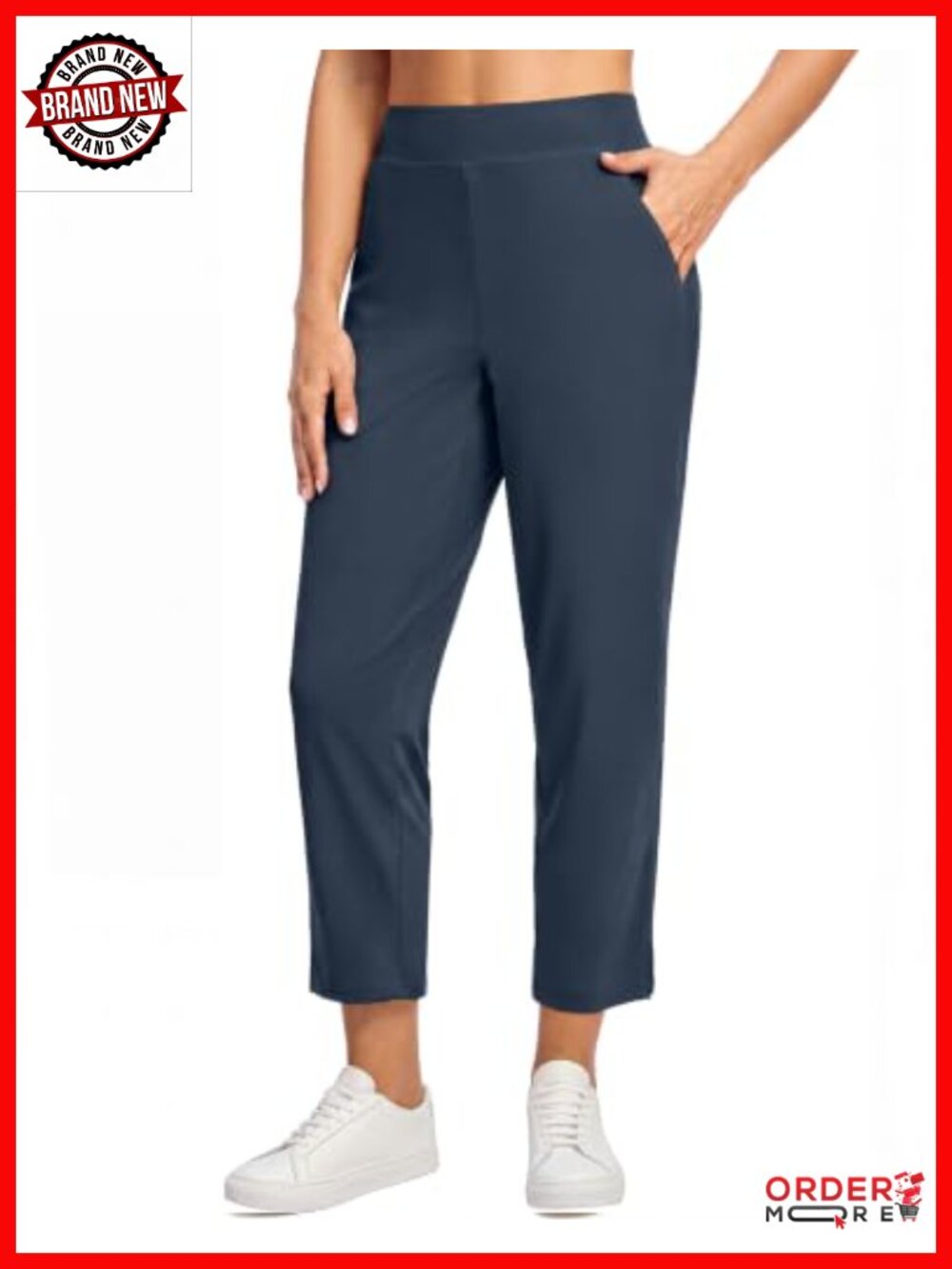 Women's Travel Golf Pants Ankle Length 3 Pockets High Rise Stretch Straight Leg